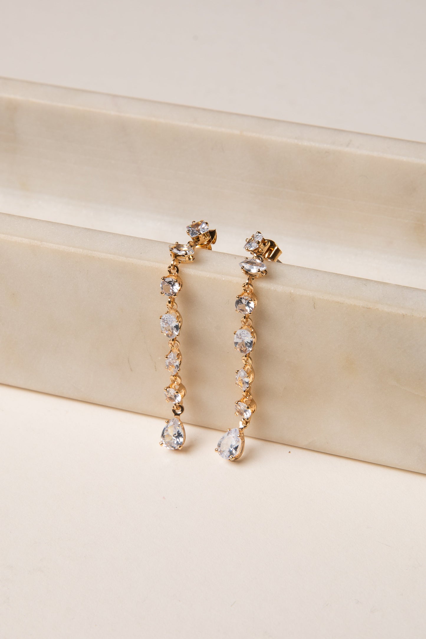 Madelyn Gold Rhinestone Chain Drop Earrings