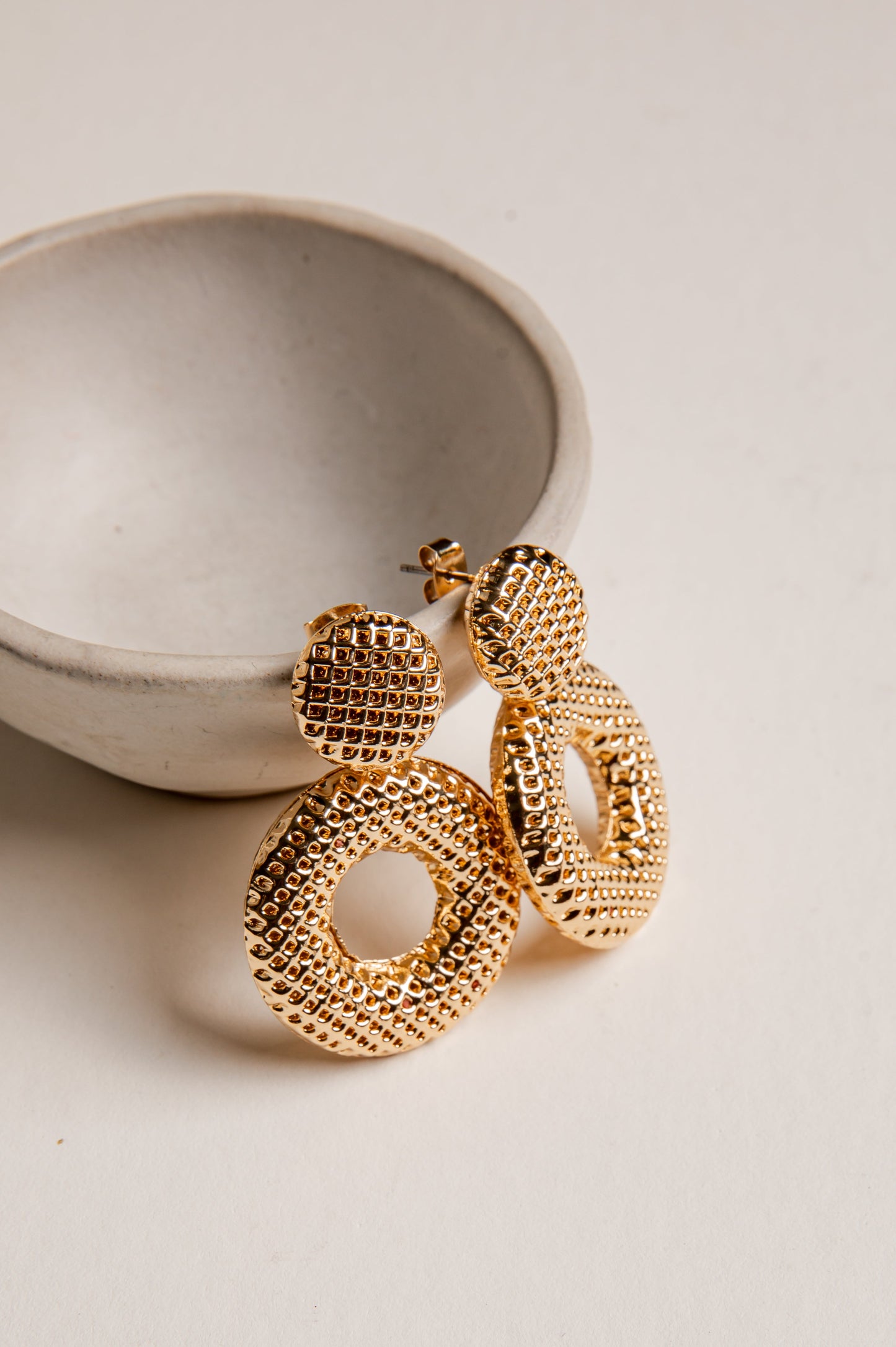 Selena Gold Textured Circle Drop Earrings