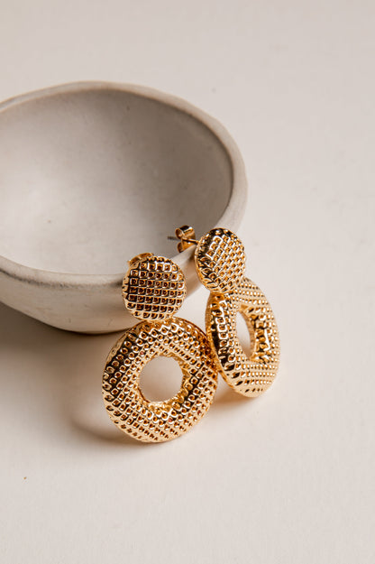 Selena Gold Textured Circle Drop Earrings