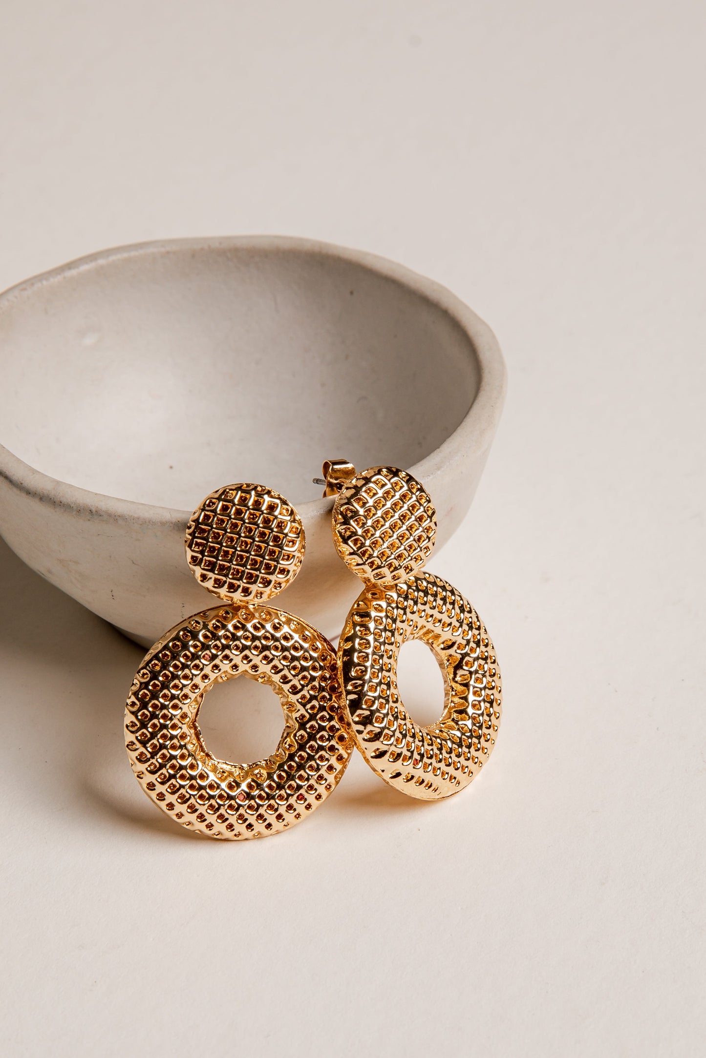 Selena Gold Textured Circle Drop Earrings