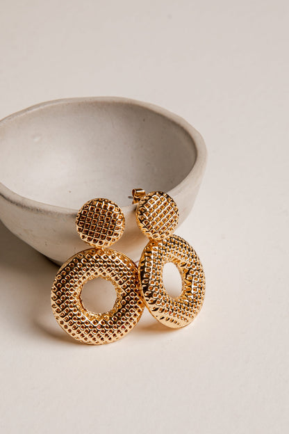 Selena Gold Textured Circle Drop Earrings