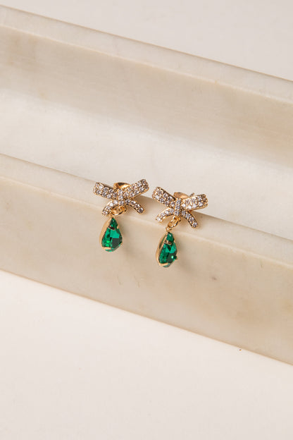 Kinsley Green Bow Gemstone Drop Earrings