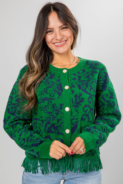 Ultimate Beauty Green Fringe Sweater Cardigan