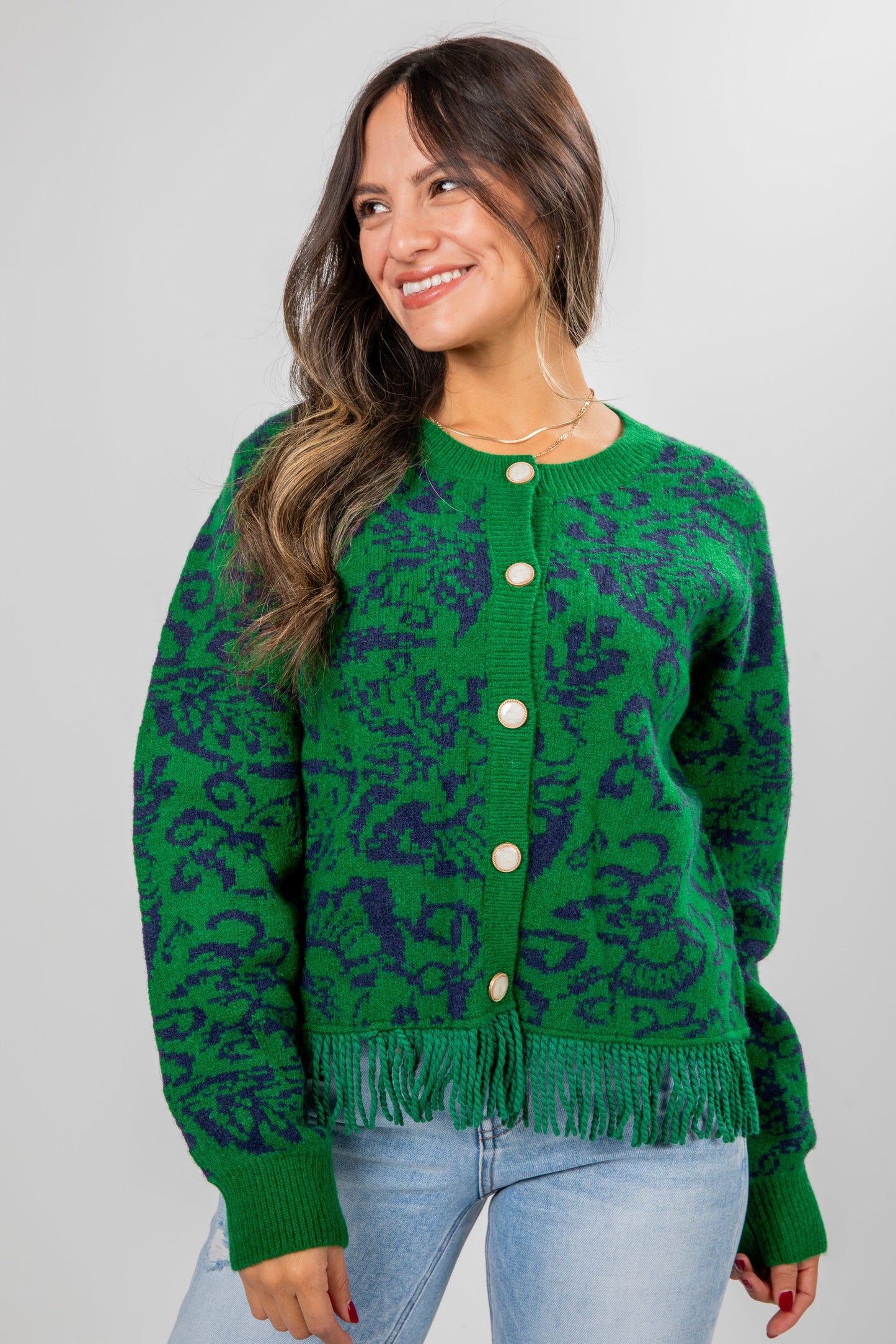 Ultimate Beauty Green Fringe Sweater Cardigan