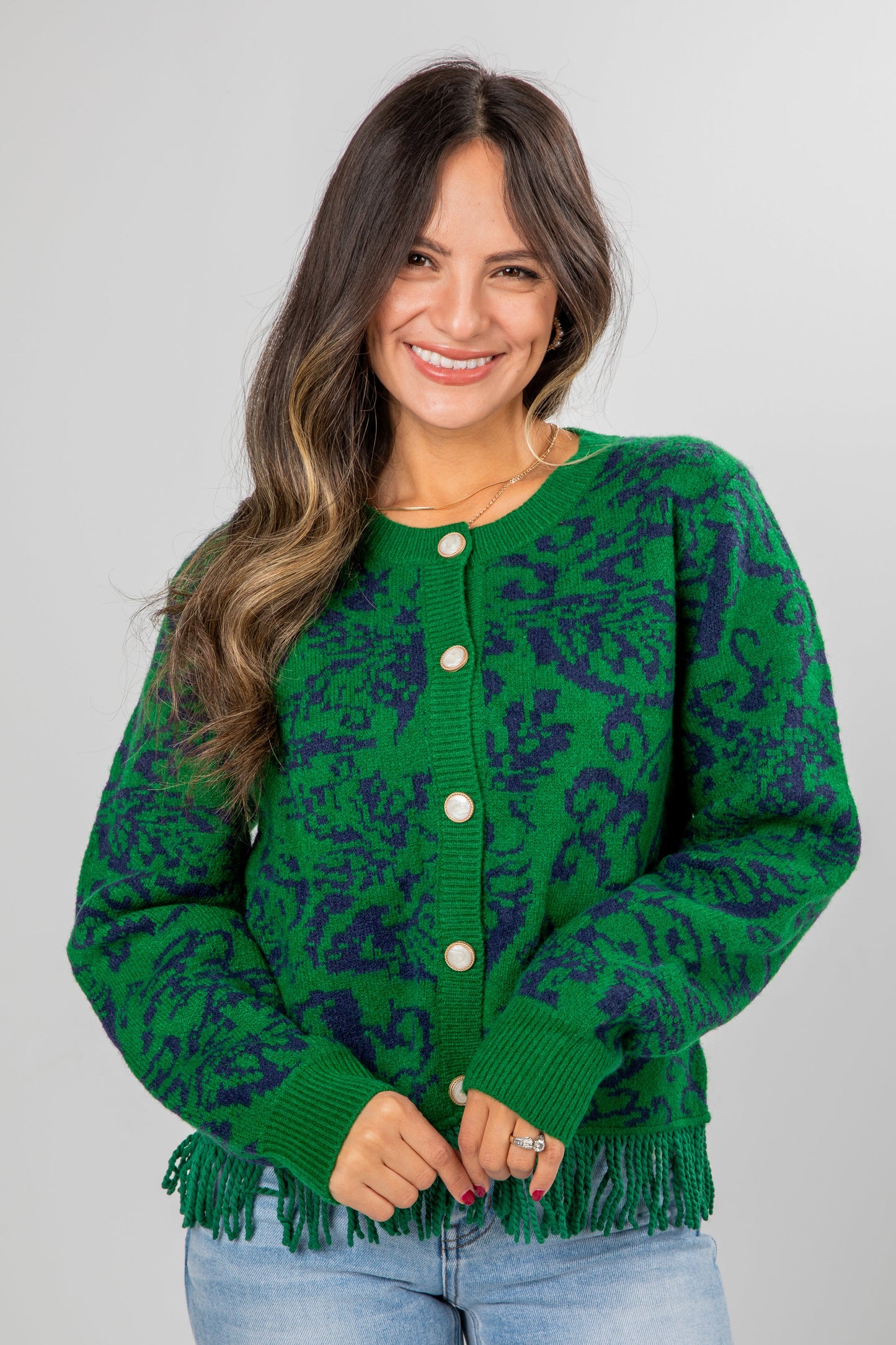Ultimate Beauty Green Fringe Sweater Cardigan