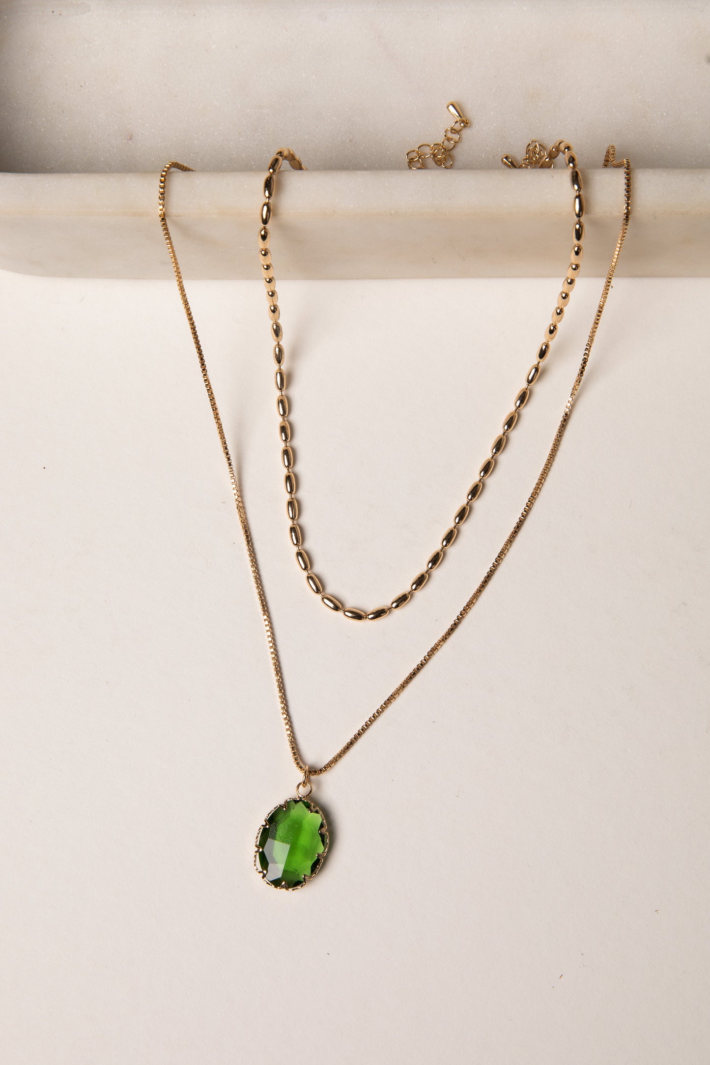 Elaine Green Layered Gemstone Charm Necklace