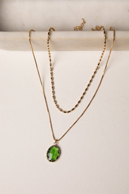 Elaine Green Layered Gemstone Charm Necklace
