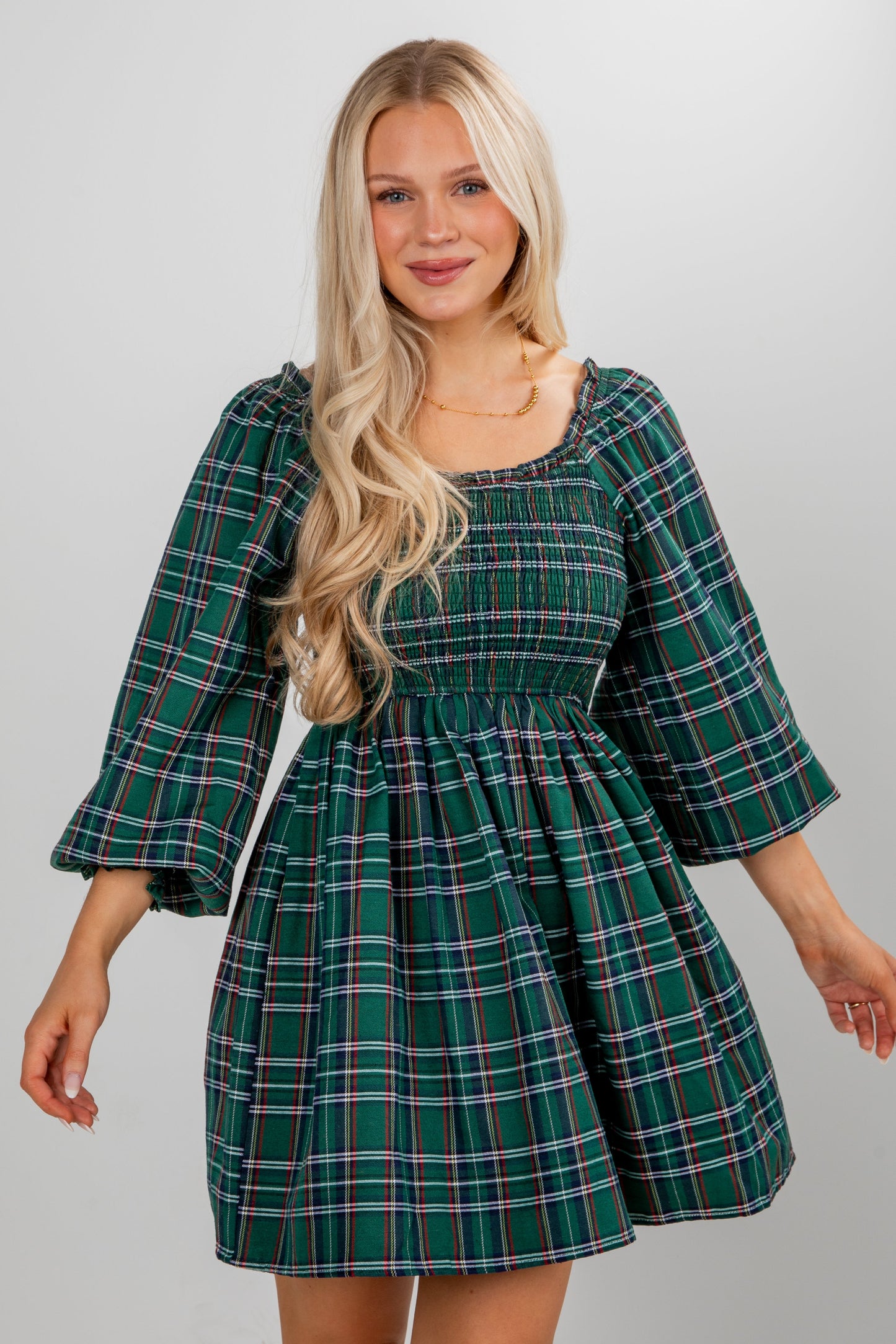 All The Gifts Green Plaid Mini Dress
