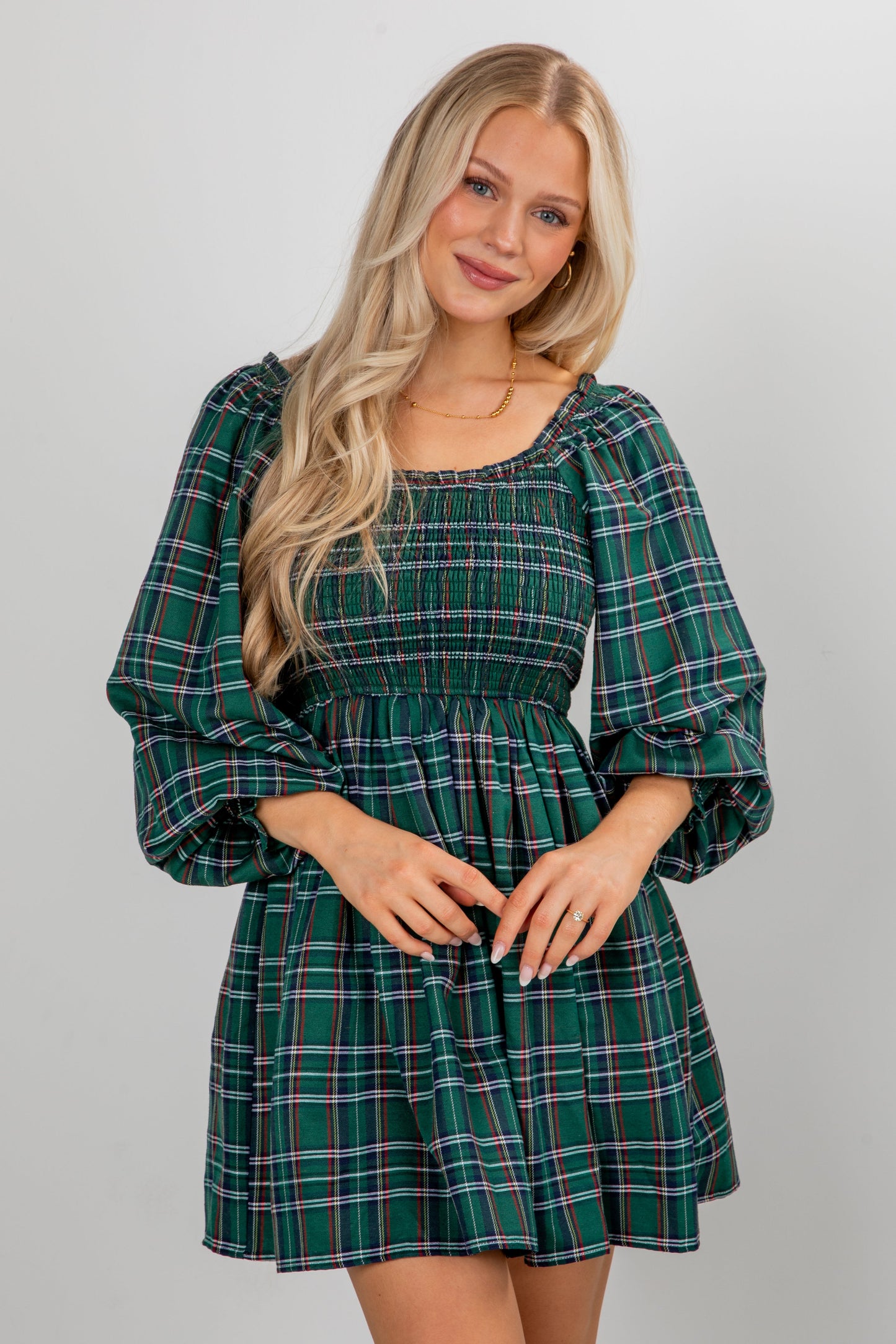 All The Gifts Green Plaid Mini Dress