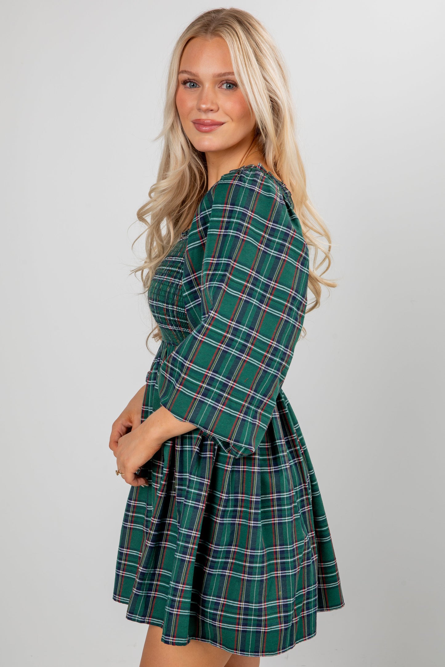 All The Gifts Green Plaid Mini Dress