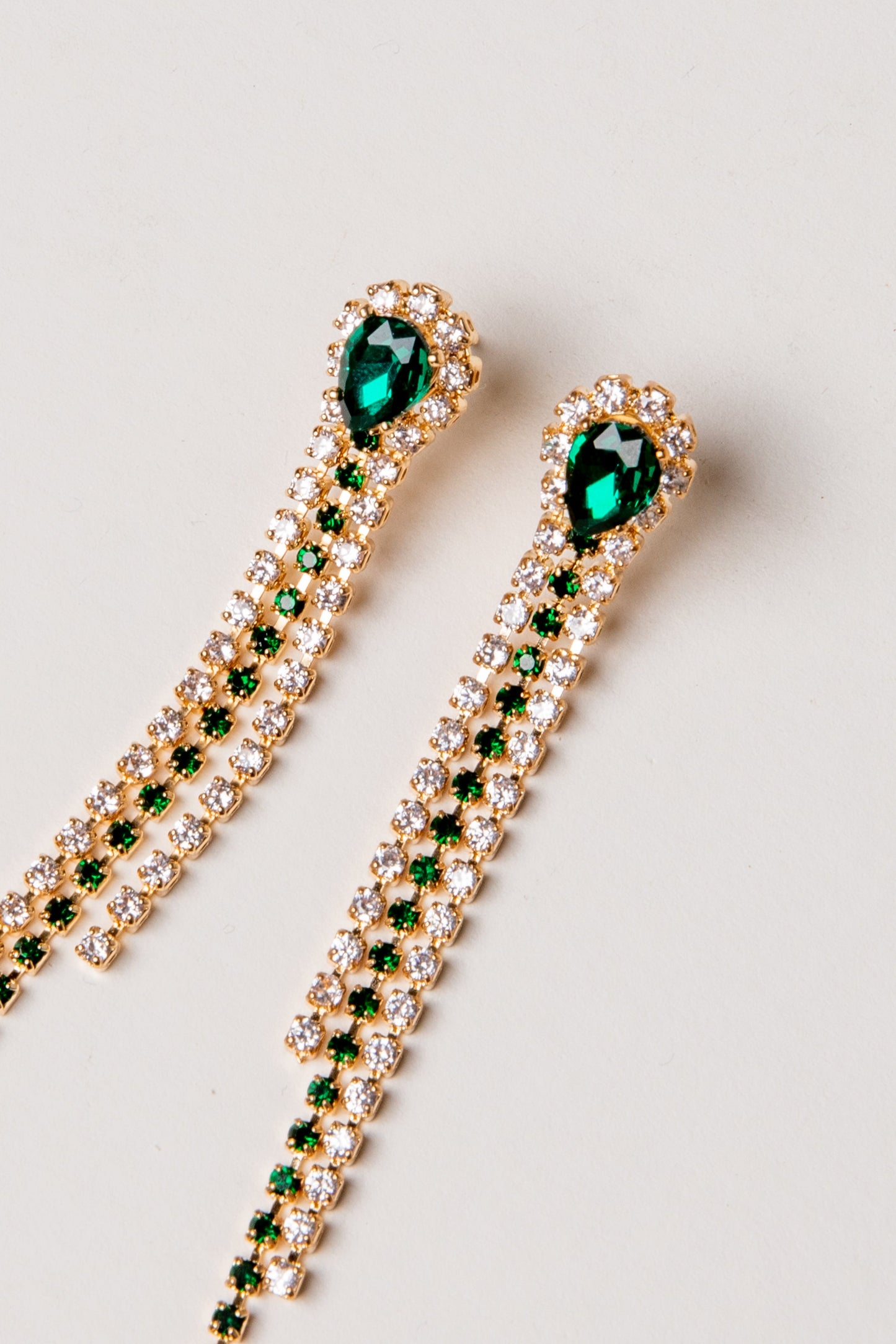 Caroline Green Rhinestone Chain Drop Earrings