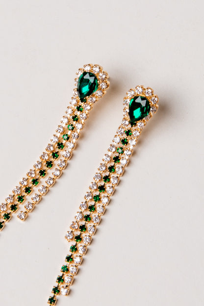 Caroline Green Rhinestone Chain Drop Earrings