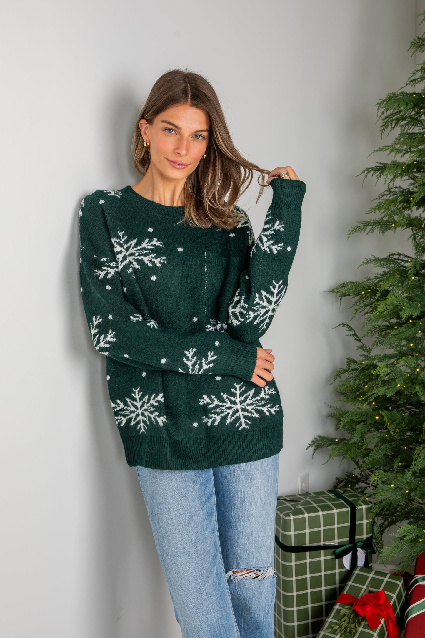 Let It Snow Hunter Green Snowflake Sweater