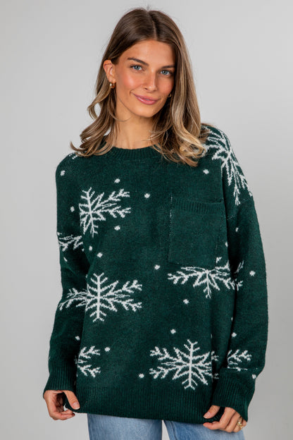 Let It Snow Hunter Green Snowflake Sweater