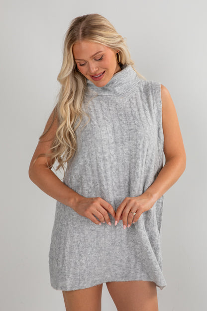 Time Well Spent Cable Knit Turtleneck Sweater Dress