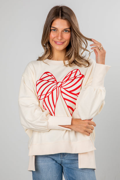 Ivory Peppermint Bow Pullover