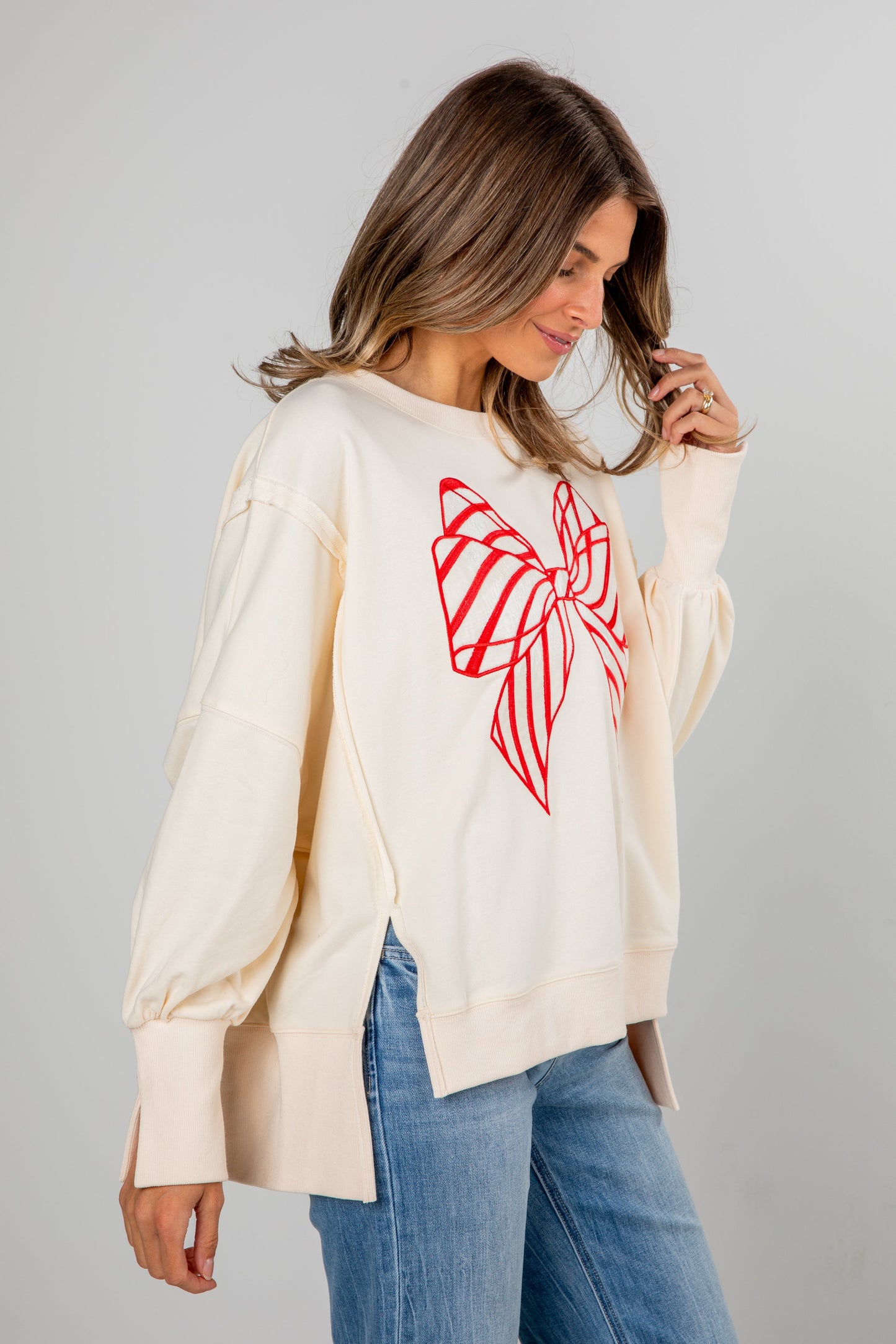 Ivory Peppermint Bow Pullover