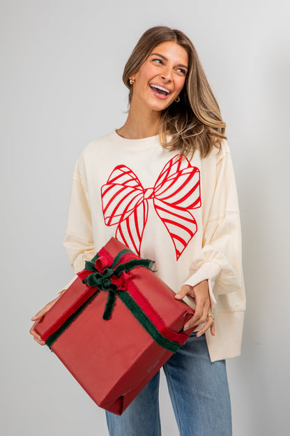 Ivory Peppermint Bow Pullover