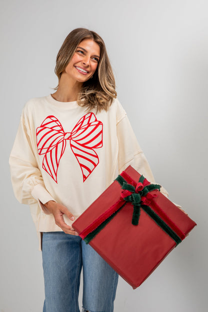 Ivory Peppermint Bow Pullover