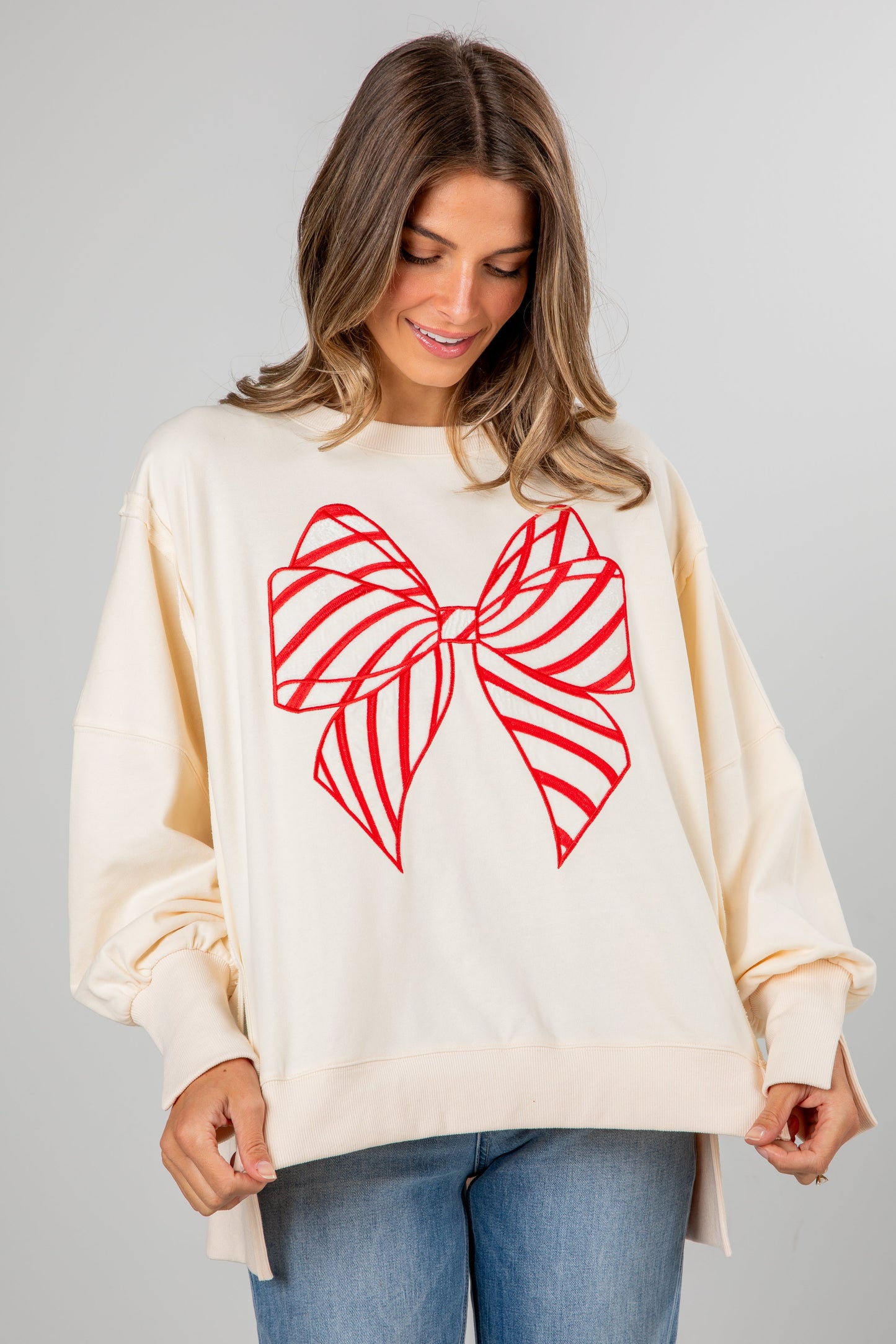 Ivory Peppermint Bow Pullover