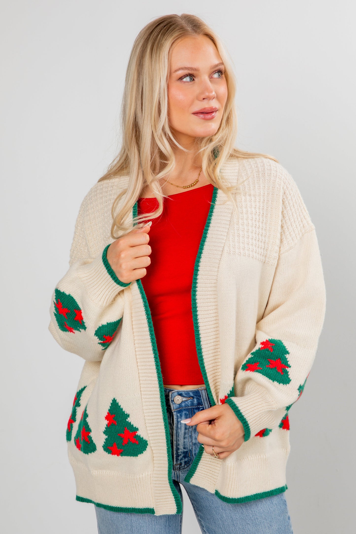 Christmas Tree Farm Ivory Sweater Cardigan - DOORBUSTER