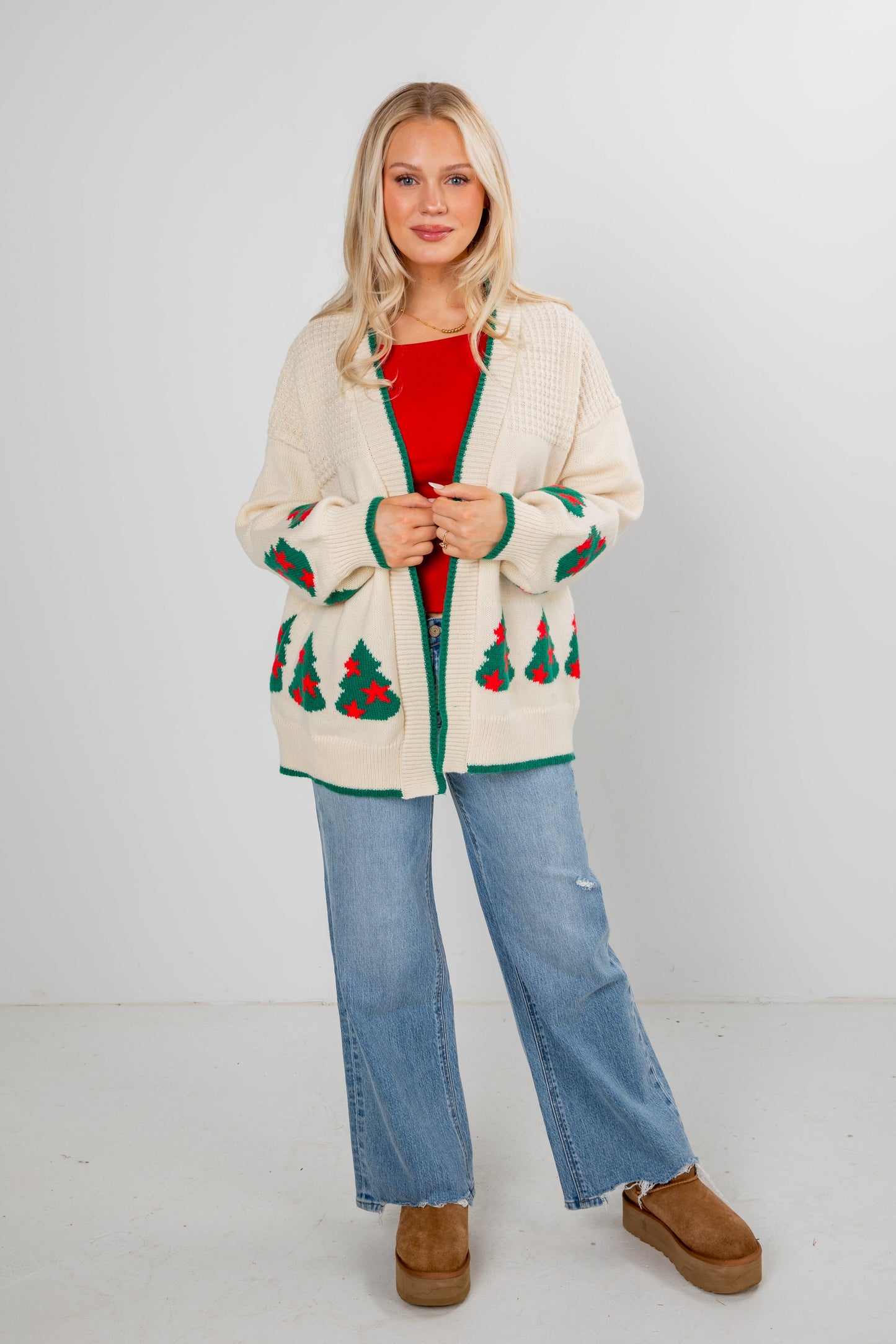 Christmas Tree Farm Ivory Sweater Cardigan - DOORBUSTER