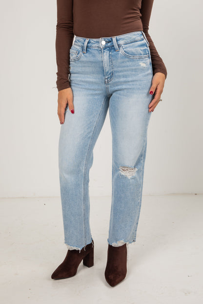 Elise Light Wash High-Rise Distressed Slim Wide Leg Jeans