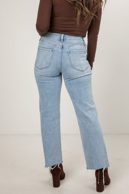 Elise Light Wash High-Rise Distressed Slim Wide Leg Jeans
