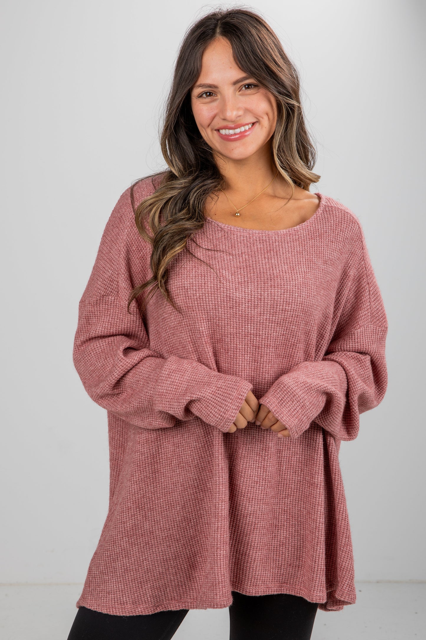 Fireside Flirt Waffle Knit Top - DU DEAL