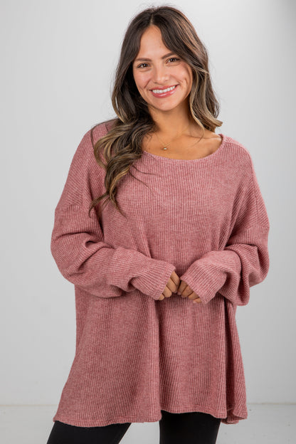 Fireside Flirt Waffle Knit Top - DU DEAL