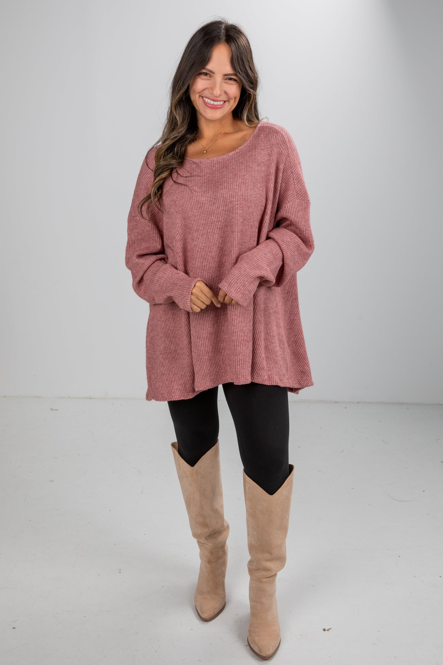 Fireside Flirt Waffle Knit Top - DU DEAL