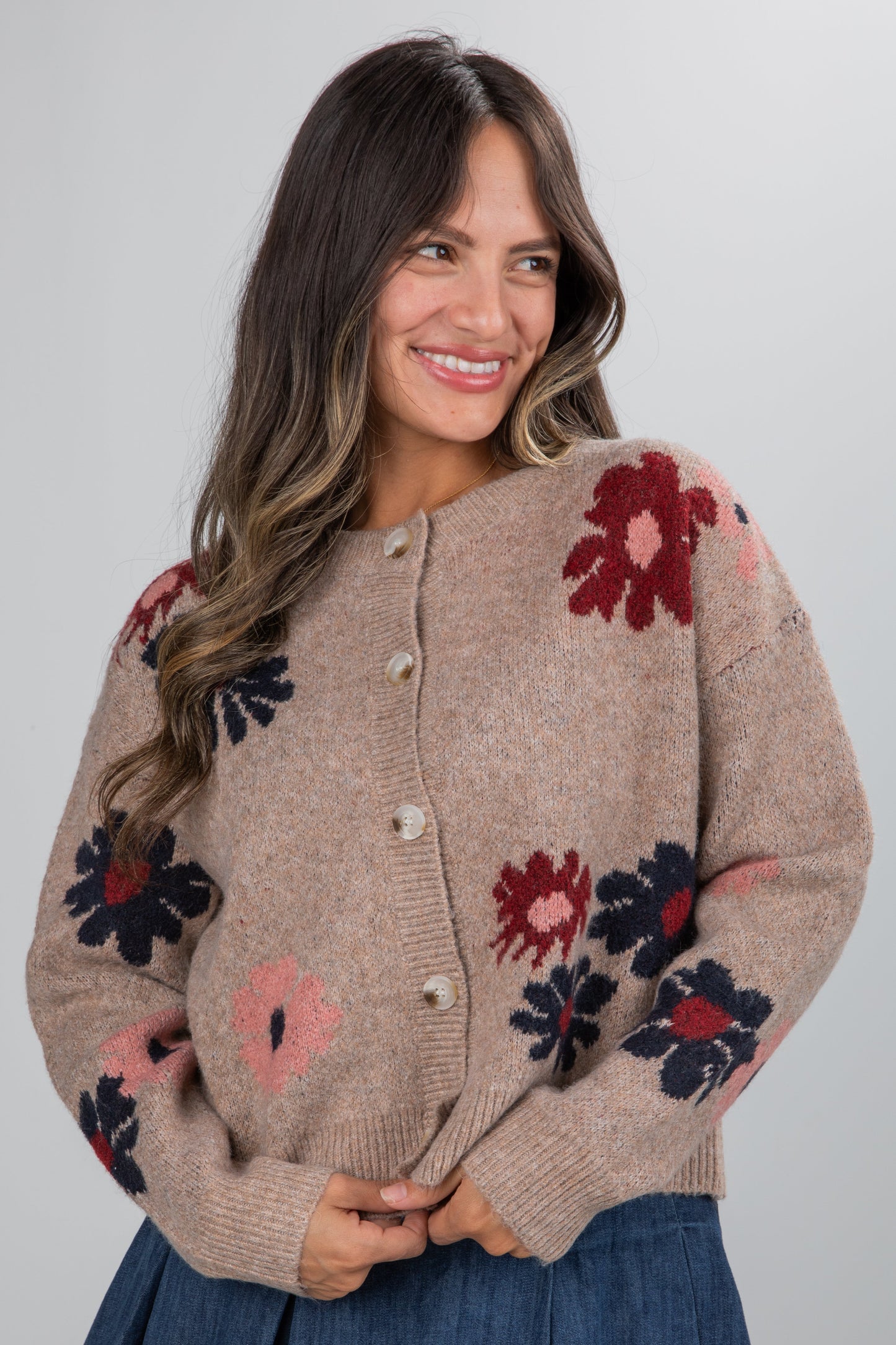Amazing Memories Mocha Floral Sweater Cardigan