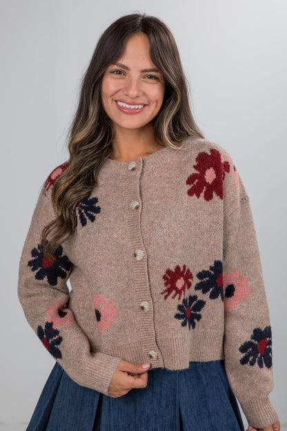 Amazing Memories Mocha Floral Sweater Cardigan