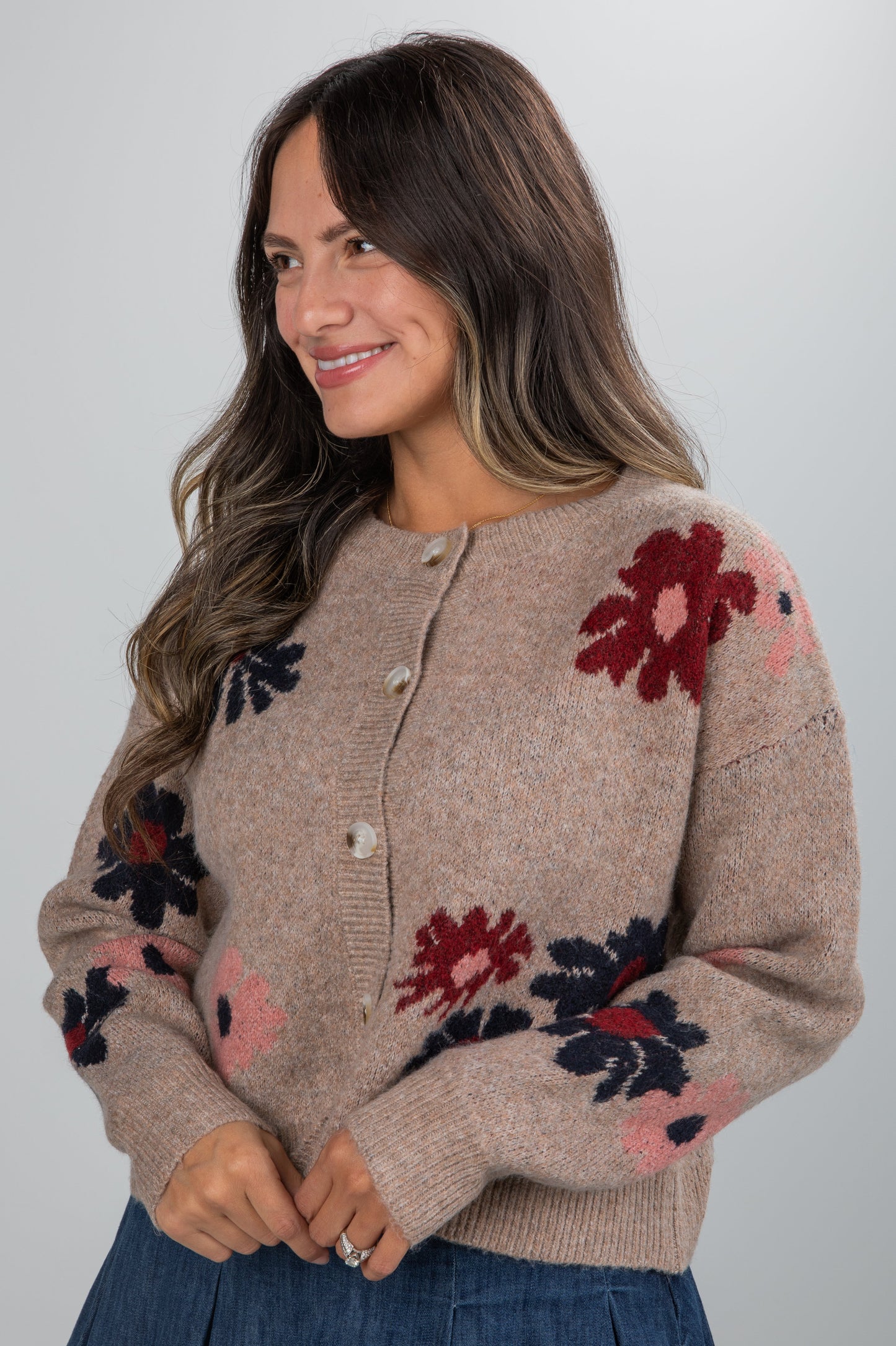 Amazing Memories Mocha Floral Sweater Cardigan