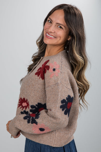 Amazing Memories Mocha Floral Sweater Cardigan