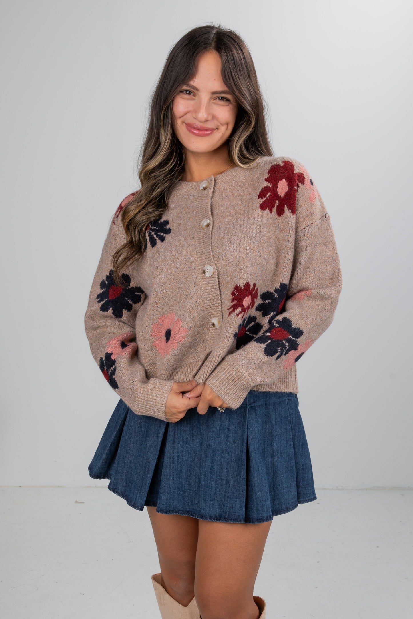 Amazing Memories Mocha Floral Sweater Cardigan