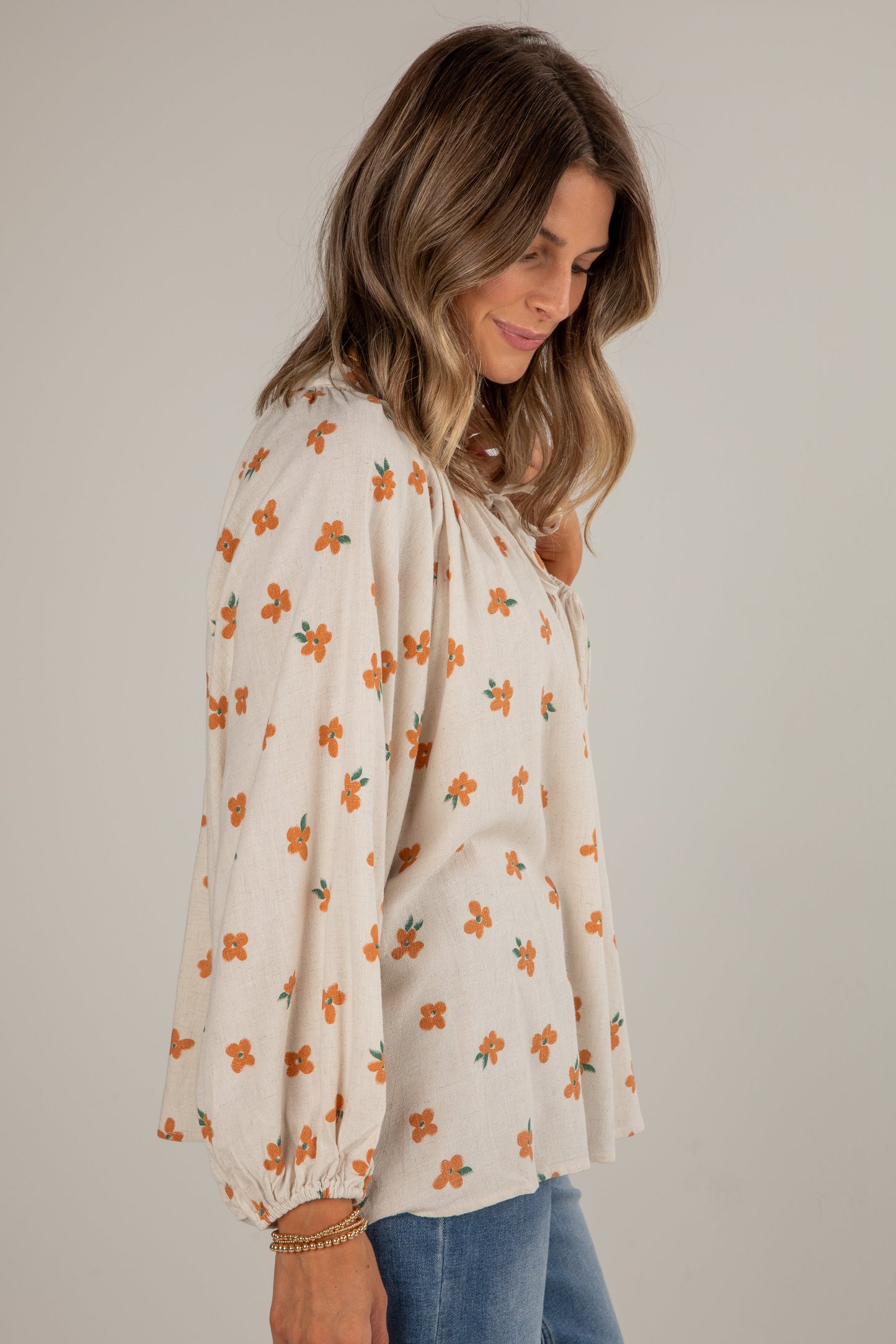 Living The Dream Natural Floral Blouse