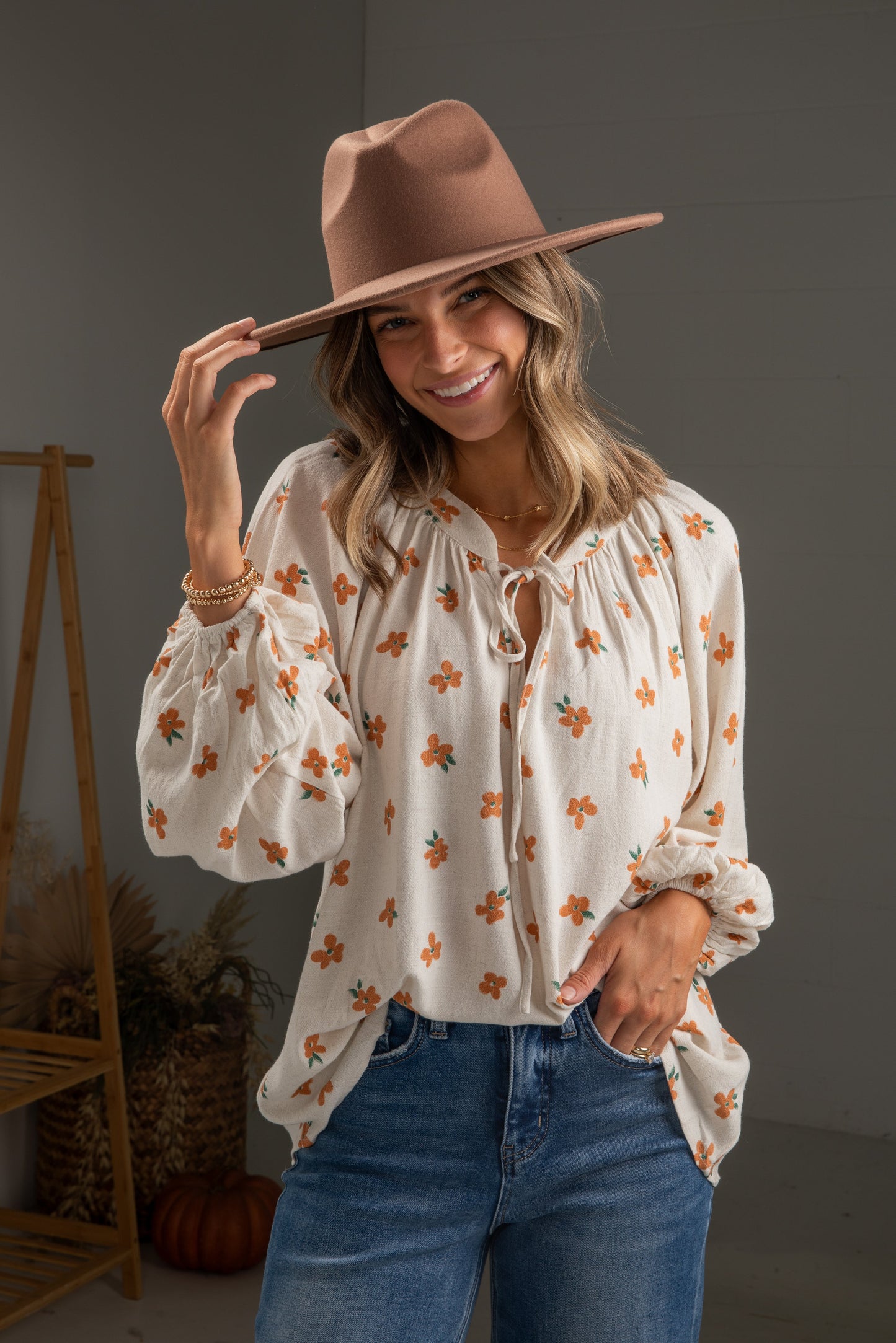 Living The Dream Natural Floral Blouse