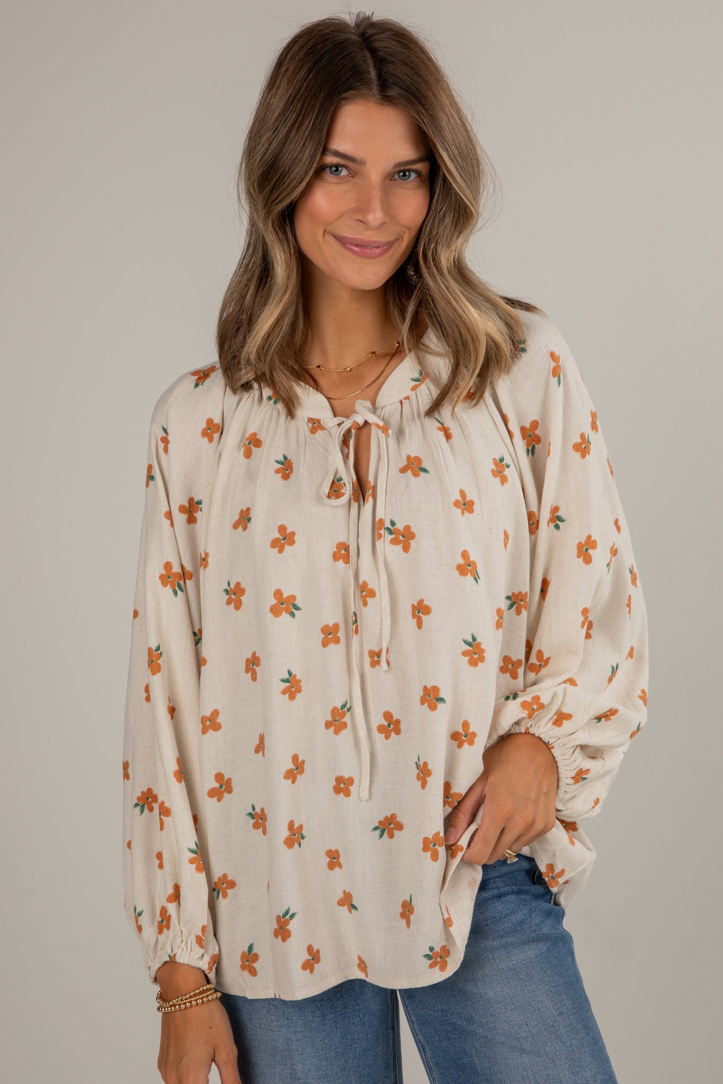 Living The Dream Natural Floral Blouse