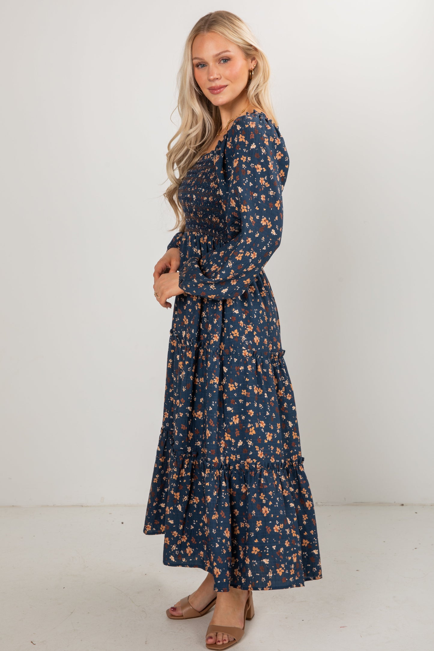 All For The Joy Navy Floral Tiered Maxi Dress