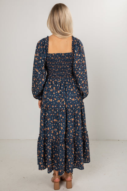 All For The Joy Navy Floral Tiered Maxi Dress