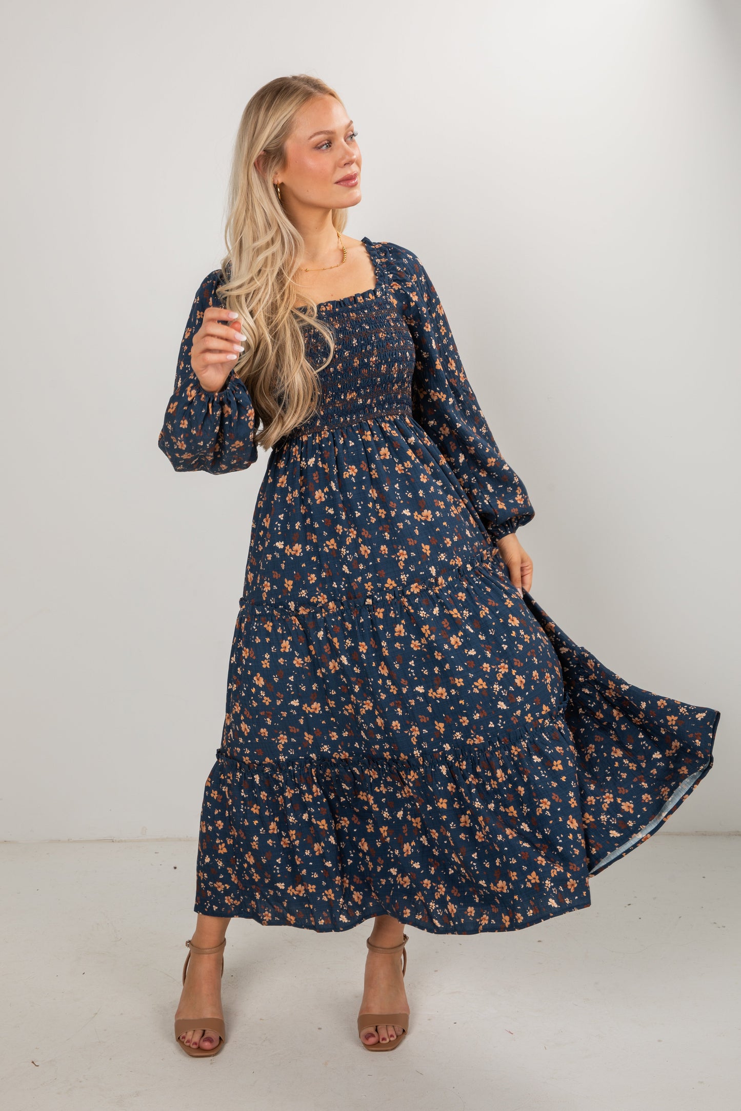 All For The Joy Navy Floral Tiered Maxi Dress
