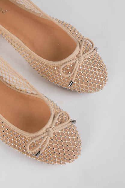 Had To Be There Nude Mesh Rhinestone Ballet Flats