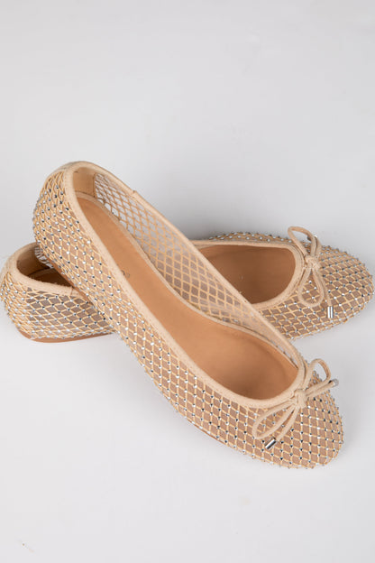 Had To Be There Nude Mesh Rhinestone Ballet Flats