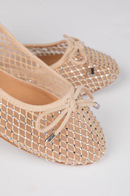Had To Be There Nude Mesh Rhinestone Ballet Flats