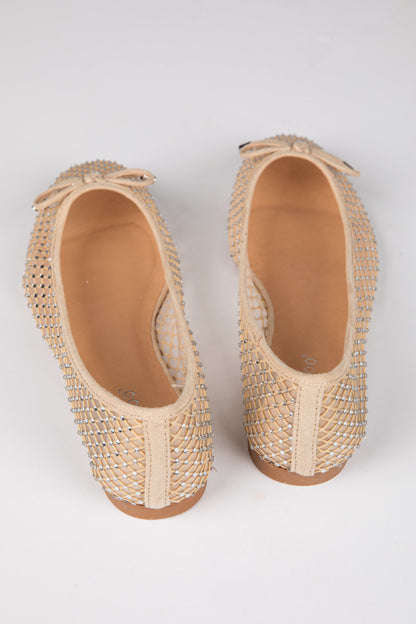 Had To Be There Nude Mesh Rhinestone Ballet Flats