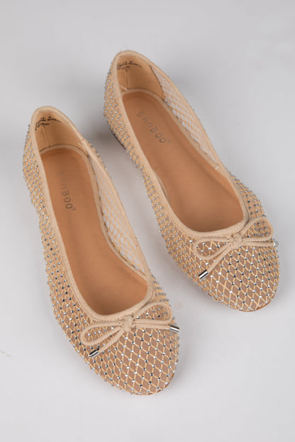 Had To Be There Nude Mesh Rhinestone Ballet Flats