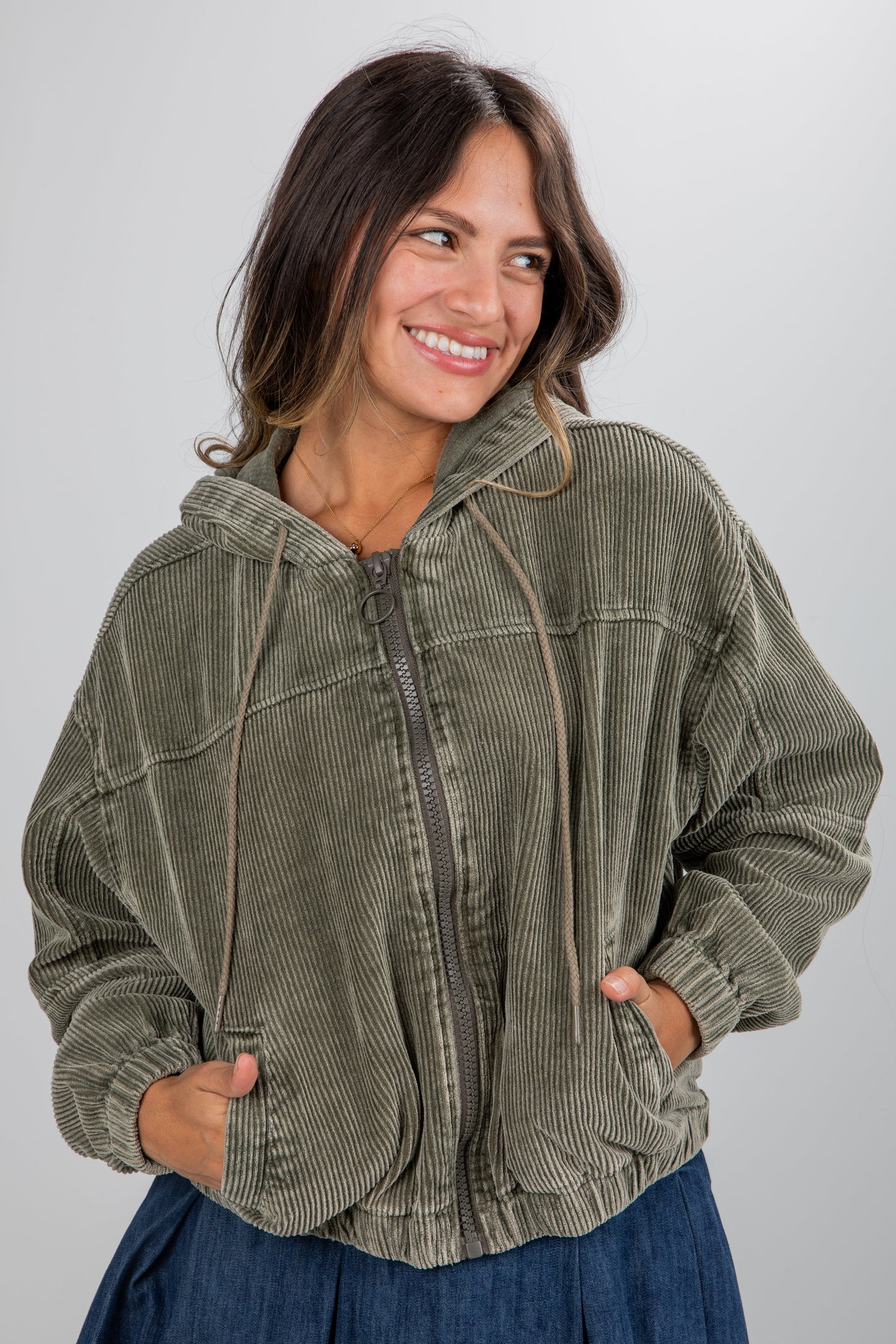 Ready For Anything Olive Corduroy Hooded Jacket - DU DEAL