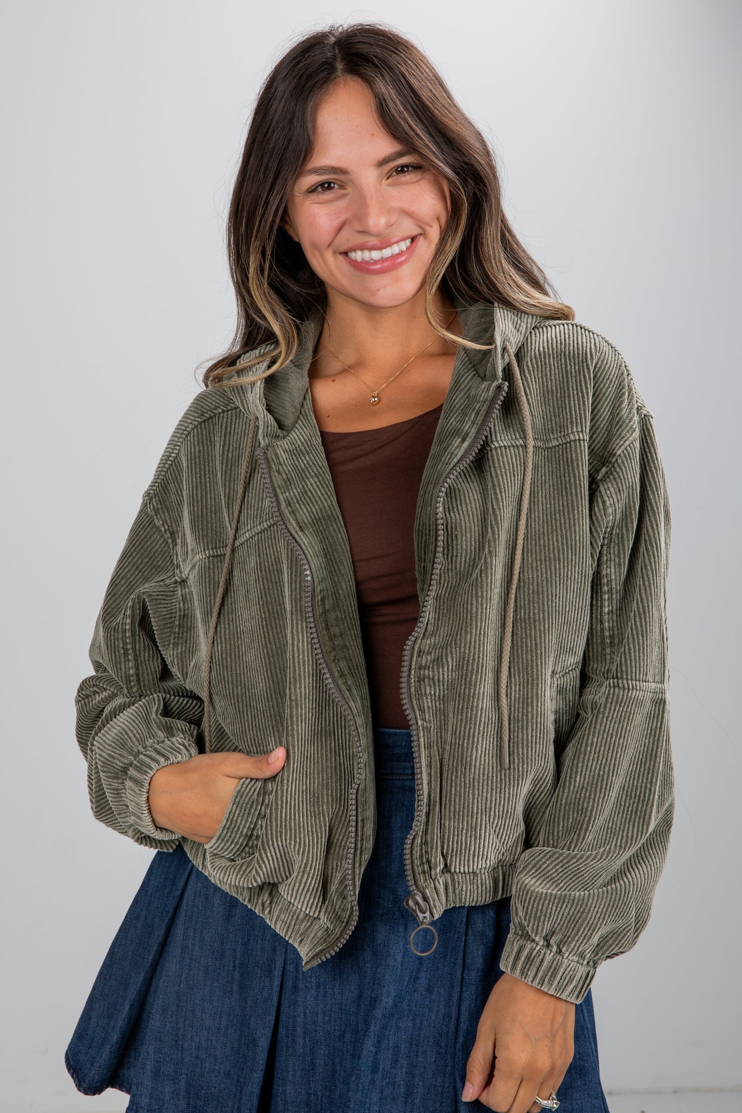 Ready For Anything Olive Corduroy Hooded Jacket - DU DEAL