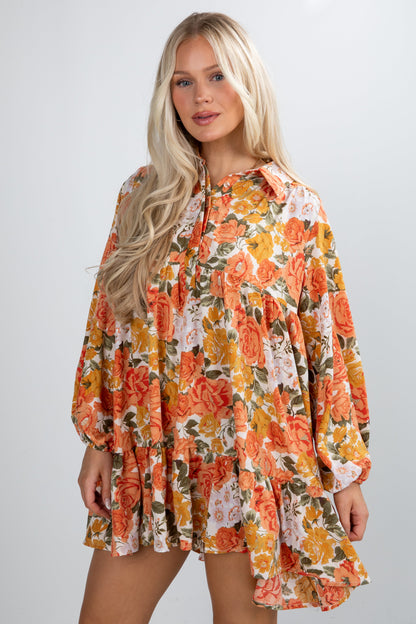 Out Of The Garden Orange Floral Mini Dress